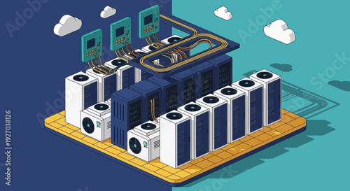 Air Conditioning Units on Wooden Platform.