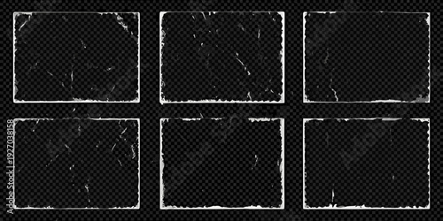 Six distressed rectangular frames arranged on a dark textured background