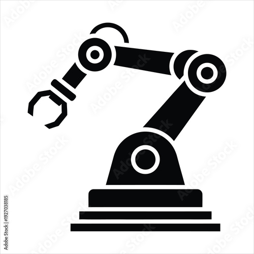 Black Silhouette Industrial Robotic Arm Icon For Manufacturing And Automation Technology Vector Design