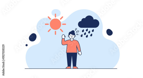 Man Checking Weather Forecast with Hand Gesture.