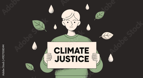 Man Holding Climate Justice Sign Illustration.