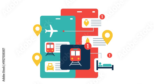 Mobile Devices with Travel and Delivery Icons.