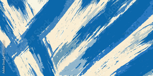 Abstract brushstrokes of blue and off white create a dynamic texture