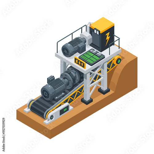 Electric Mining Equipment with Conveyor Belt and Control Panel.