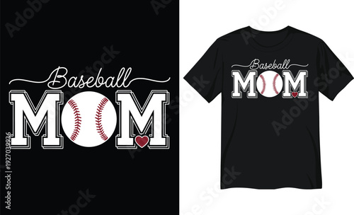Baseball Mom Typography Design with Vintage Sports Ball and Retro Quote