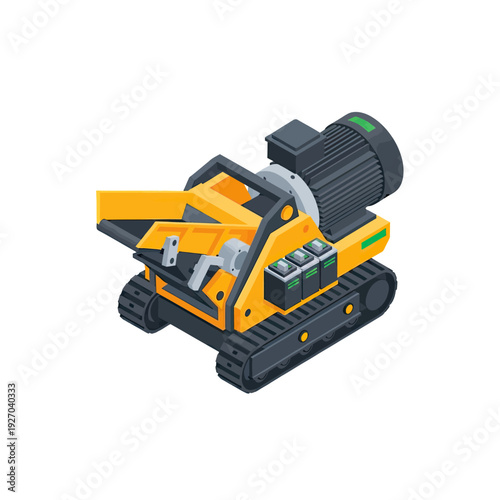 Yellow tracked crusher machine for construction and demolition waste.