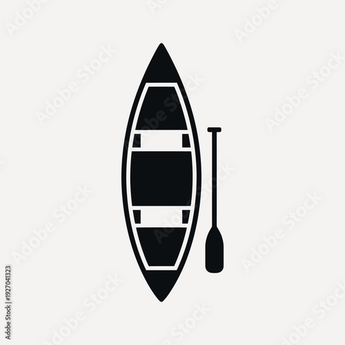 Black silhouette of a canoe and paddle on a light grey background boat watercraft