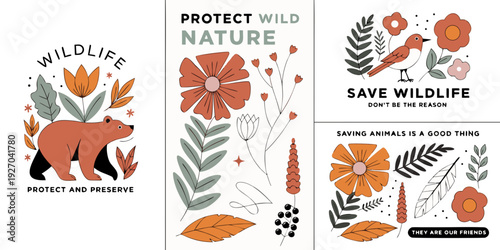 USA, US, U.S, United States - Earth-Tone Wildlife Badge SVG Set – Rustic Animal Emblem Vector Banner, Nature-Inspired Card Design, Layered Cricut Cut File for Flyer, Poster & Outdoor Decor
