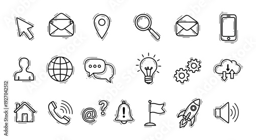 Collection of Hand Drawn Icons Representing Various Concepts.