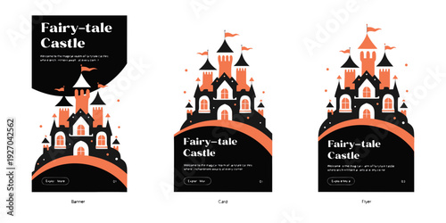 USA, US, U.S, United States - Fairy-Tale Castle Layered Silhouette SVG Set – Enchanted Fantasy Papercut Princess Castle Vector Banner, Dreamy Storybook Card Design, Cricut Cut File for Flyer & Decor