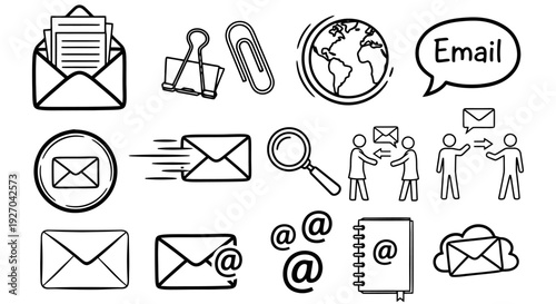 Collection of Hand Drawn Email and Communication Icons.