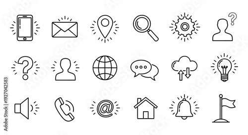 Collection of Hand Drawn Communication and Technology Icons.