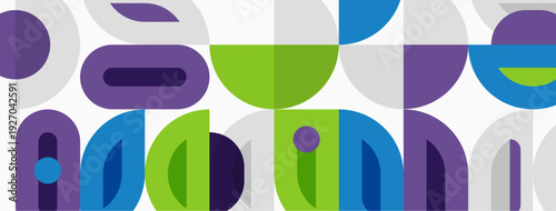 Abstract geometric shapes overlap, creating colorful pattern. Modern design utilizes curves, circles, rectangles. Visually appealing composition.