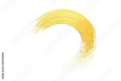 Fotografie Golden paint brush stroke with glitter splash isolated on white background