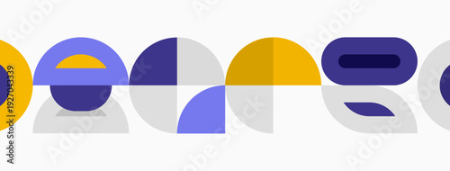 Abstract geometric shapes form word deepl. Colors include blue, purple, yellow, gray. Minimalist design, clean lines, modern aesthetic.