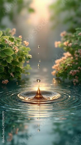 A drop of water falling into a pool of water