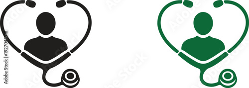Healthcare Protection Concept with Stethoscope and Patient Icon, Medical Care Silhouette Vector