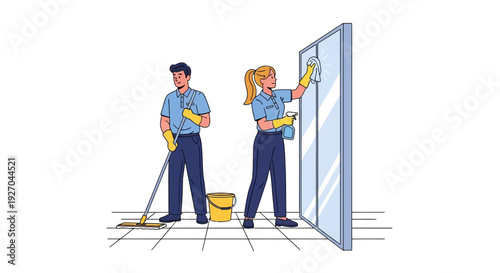 Professional cleaning team working together diligently.