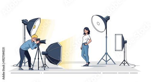 Professional photographer capturing a model in a studio setting.