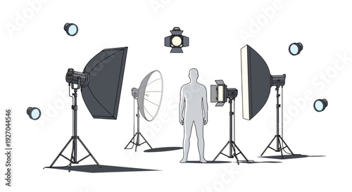 Professional Photography Studio Setup with Model Silhouette.