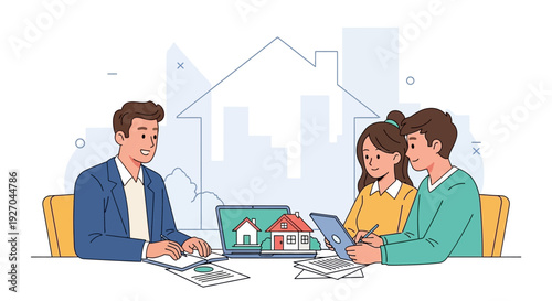 Real Estate Agent Consulting Couple About Home Purchase.