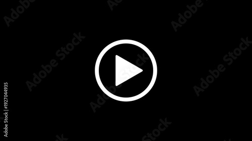 Simple white play button icon animation on black background