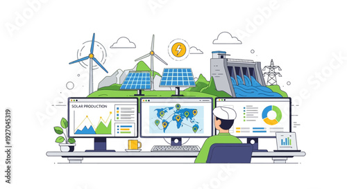 Renewable Energy Control Center Monitoring Green Power Sources.