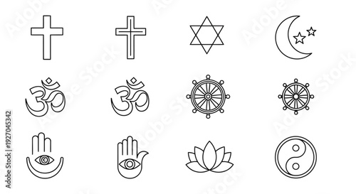 Collection of Religious and Spiritual Symbols from Various Faiths.