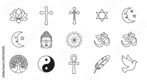 Collection of religious and spiritual symbols from various faiths and cultures.
