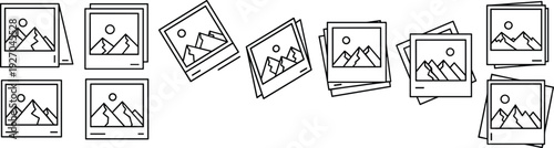 Vector Icon Set of Instant Photo Frames and Gallery Pictures with Mountain Landscapes Isolated on White Background for Photography Design