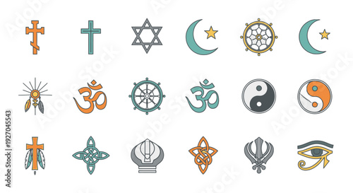 Collection of Religious Symbols from Various Faiths and Beliefs.