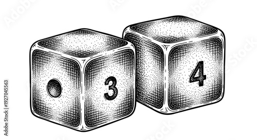 Detailed illustration of two dice showing different numbers.