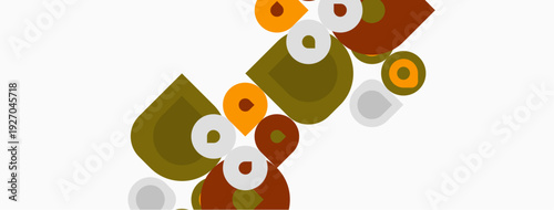 Abstract geometric shapes, circles, squares, muted colors. Minimalist design, modern aesthetic, clean lines, simple composition.