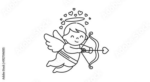 Cupid with bow and arrow illustration in black and white.