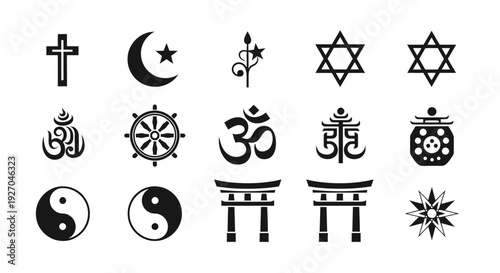 Collection of Religious Symbols from Various Faiths and Beliefs.