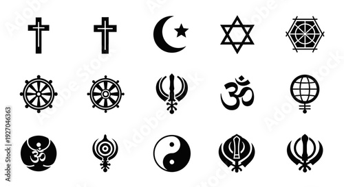 Collection of Religious Symbols from Various Faiths and Beliefs.