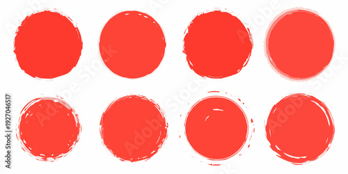 A series of textured circular red brushstroke elements arranged in rows