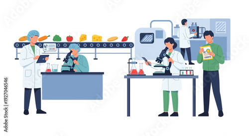 Scientists working in a modern food quality control laboratory.