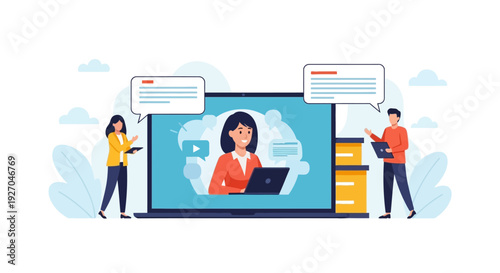 Online Communication and Collaboration via Laptop Screen.