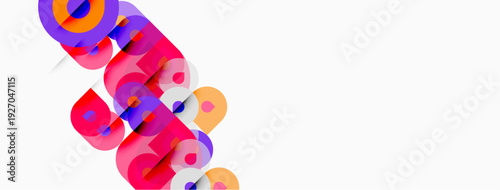 Abstract colorful waves, overlapping shapes create dynamic visual effect. Bright hues contrast against white background. Modern design.