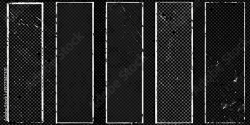 A series of five rectangular frames with a dark textured background