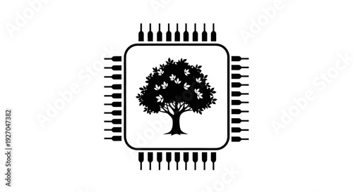 Green Technology Concept: Tree Inside CPU Chip Icon