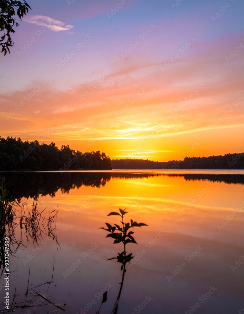 Naklejka premium Sonnenuntergang über ruhigem See