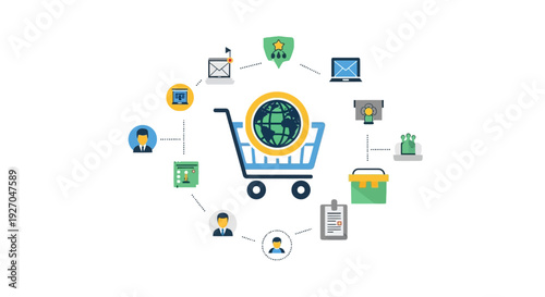 Wallpaper Mural Online Shopping Cart with Global E-commerce Network Connections. Torontodigital.ca