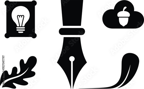 Creative inspiration icons for innovative thinking and writing