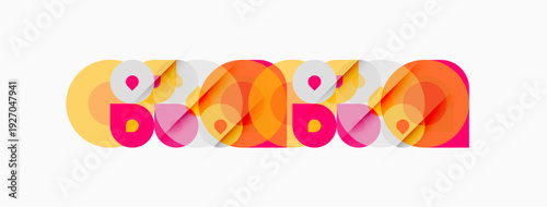 Abstract colorful design features repeating oval shapes. Pink, orange, yellow hues create dynamic visual rhythm. Modern, playful aesthetic.