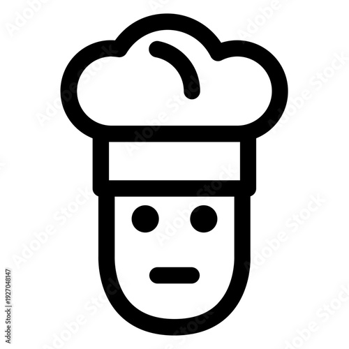 A line art chef icon with a happy face, perfect for representing cooking, food, or a culinary professional