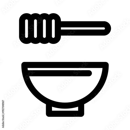 A honey dipper sits above a bowl, ready for drizzling sweet goodness. Simple lines capture the essence of this culinary image