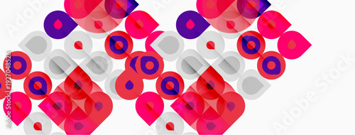 Abstract pattern. Repeating shapes, pinks, purples, whites create dynamic visual texture. Modern design element.