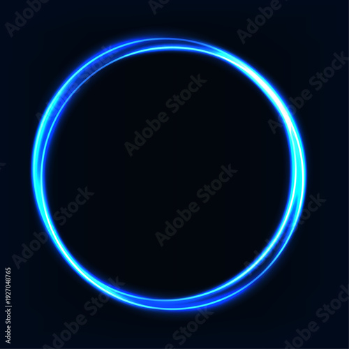 Glowing neon circle in blue. Vibrant neon circle rings a captivating abstract composition in shades of blue isolated on dark background for gaming interface design.ai